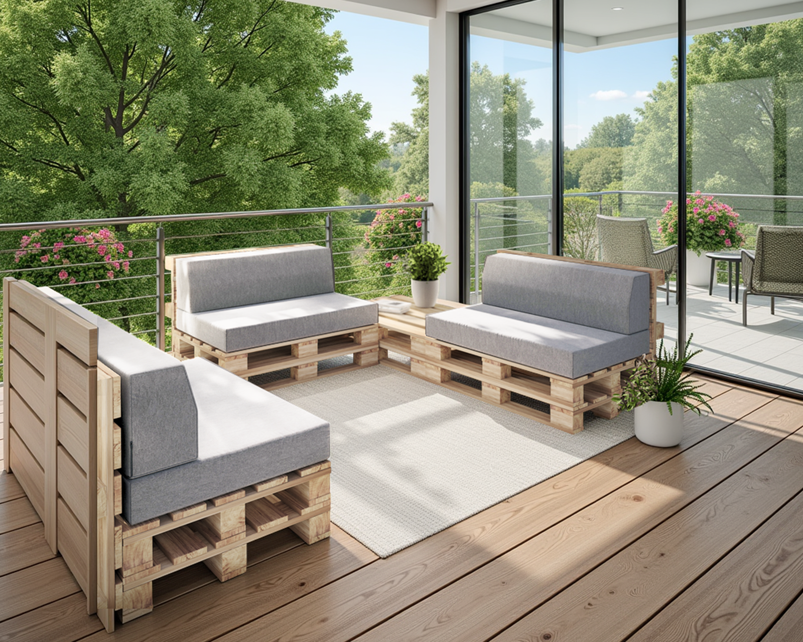 Záhradné sedáky a rohové opierky na euro palety hydrofóbne šedé 120×78 cm