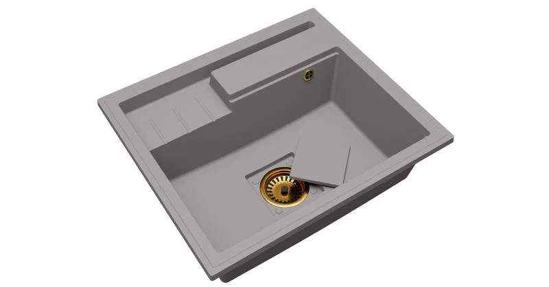 Granitový dřez ELITE 6052 ŠEDÝ + zlatý sifon 60 x 52 x 21,5cm
