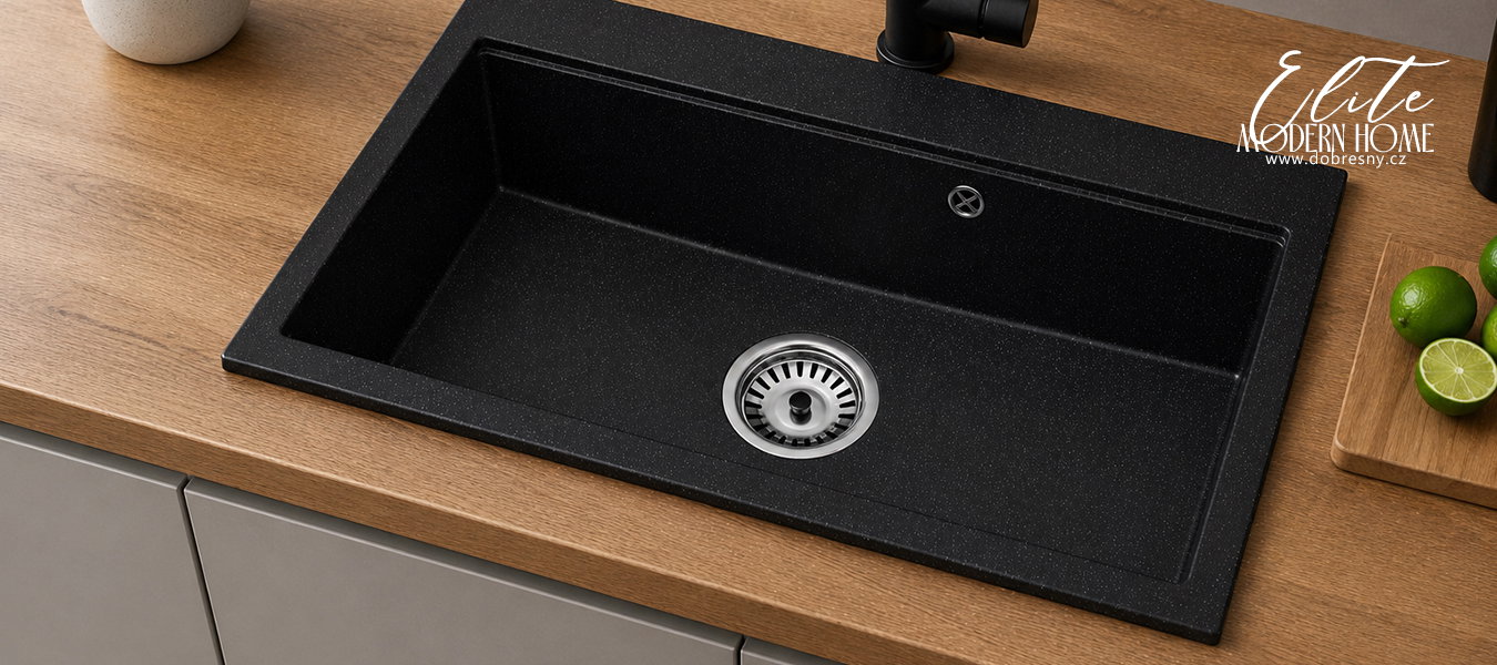 Granitový dřez ELITE 90 ČIERNY S TEXTÚROU ŽULY 90 x 50 x 21 cm