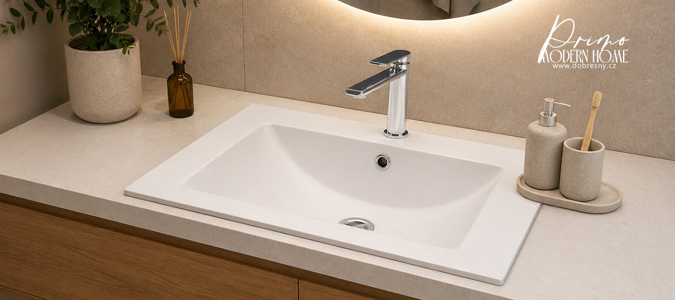 Zápustné granitové umývadlo PRIMO 61 cm, BIELY