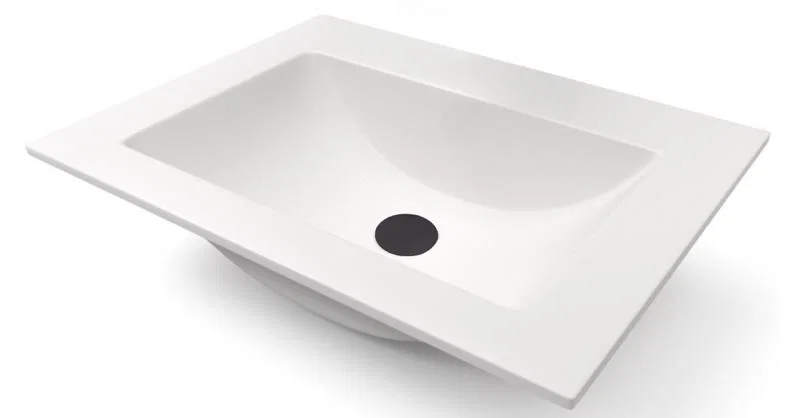 Zápustné granitové umyvadlo PRIMO 61cm, BÍLÁ + černá výpusť