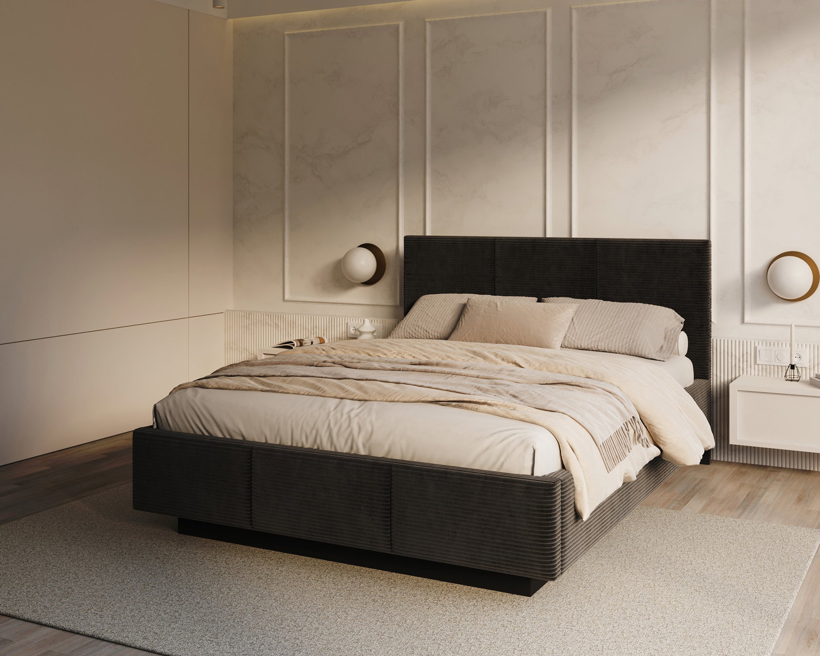 Čalúnená posteľ AVEIRO 90x200 s kovovým zdvižným roštom SZTRUKS ČIERNA