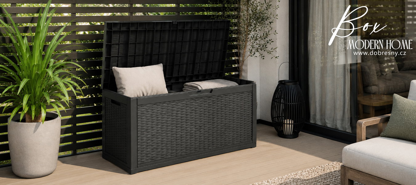 Záhradný úložný box na podušky a náradie 340 l, čierny, vodoodolný, 119×58×52 cm
