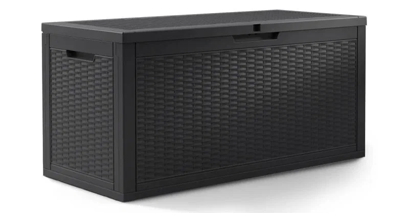 Zahradní úložný box na polstry a nářadí 340 l, černý, voděodolný, 119×58×52 cm