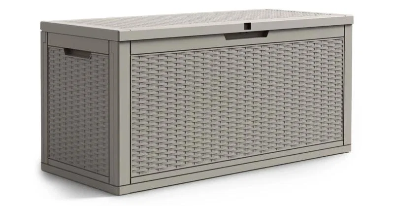 Zahradní úložný box na polstry a nářadí 340 l, šedý, voděodolný, 119×58×52 cm