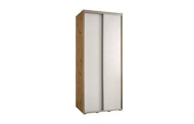 Šatní skříň DAVOS 1 s posuvnými dveřmi 100x235x45 cm DUB Artisan / BÍLÁ, stříbrné