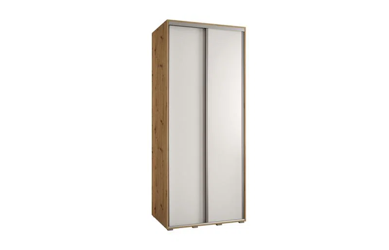 Šatní skříň DAVOS 1 s posuvnými dveřmi 100x235x45 cm DUB Artisan / BÍLÁ, stříbrné