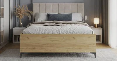 Postel SIERRA 90×200 s kovovým zdvižným roštem TRINITY Dub Craft - Krémová