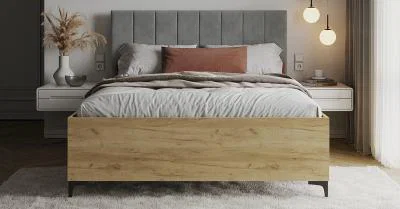 Postel SIERRA 90×200 s kovovým zdvižným roštem TRINITY Dub Craft - Šedá