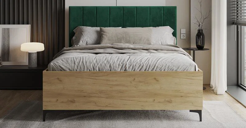 Postel SIERRA 90×200 s kovovým zdvižným roštem TRINITY Dub Craft - Zelená