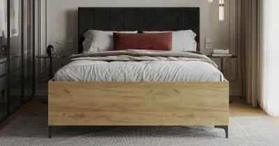 Postel SIERRA 90×200 s kovovým zdvižným roštem TRINITY Dub Craft - Černá