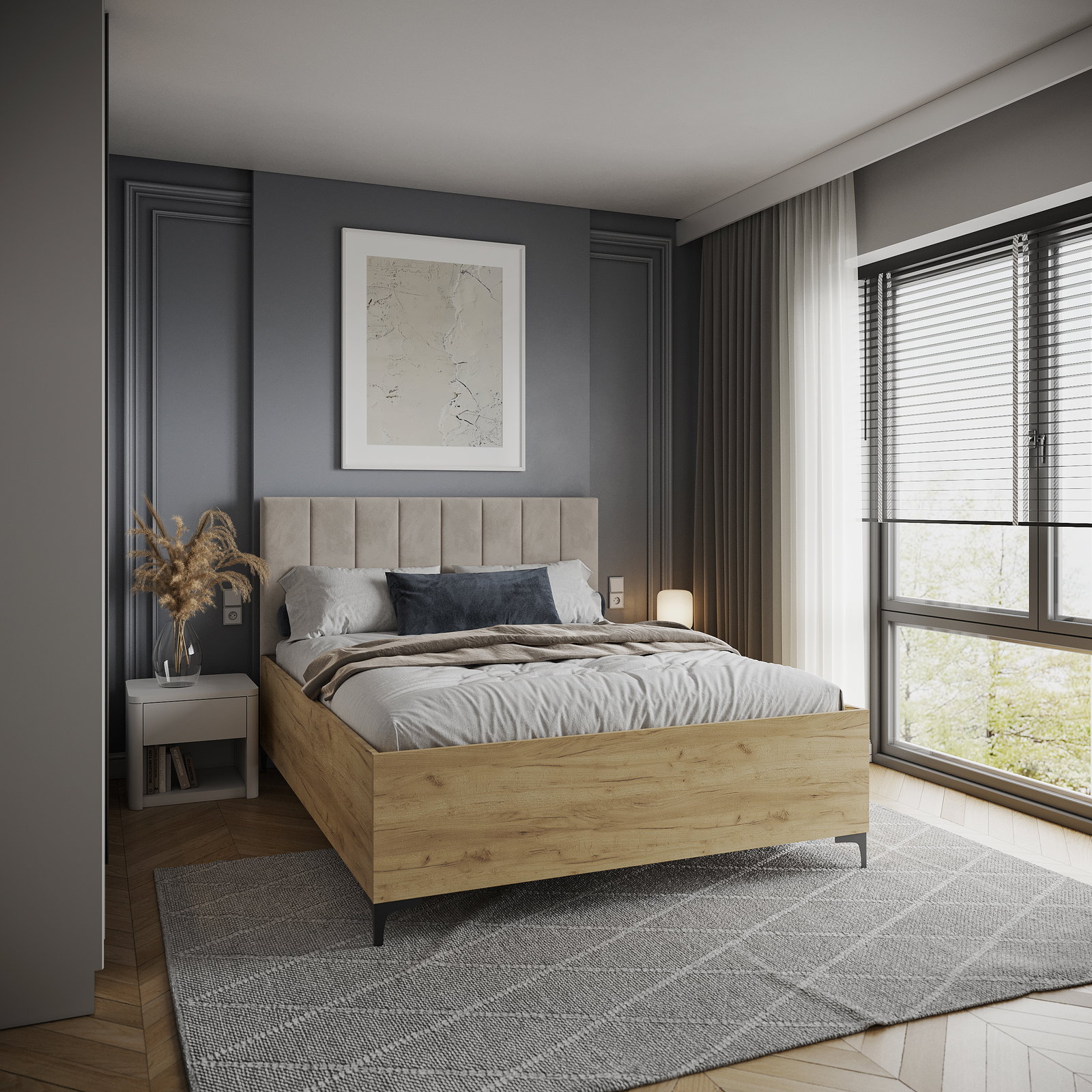 Posteľ SIERRA 120×200 s kovovým zdvíhacím roštom TRINITY Dub Craft - Krémová