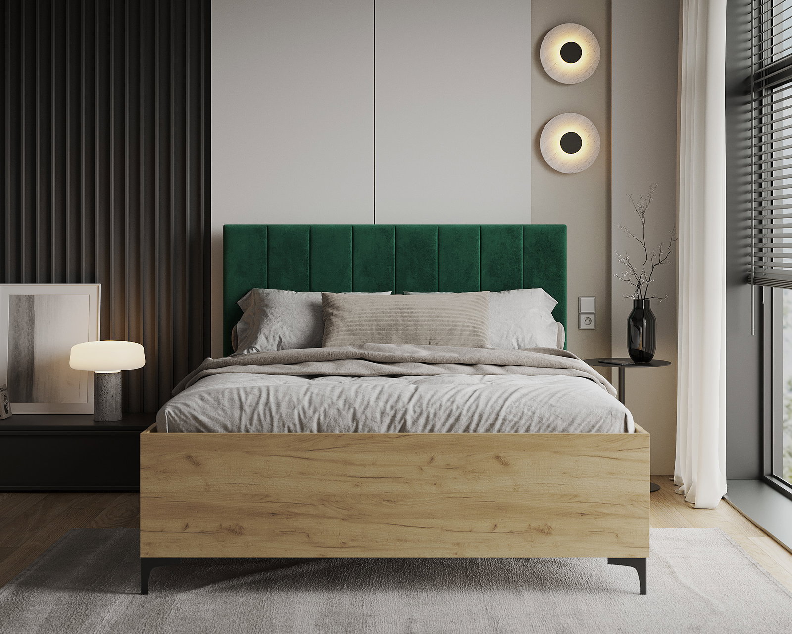 Posteľ SIERRA 140×200 s kovovým zdvíhacím roštom TRINITY Dub Craft - Zelená