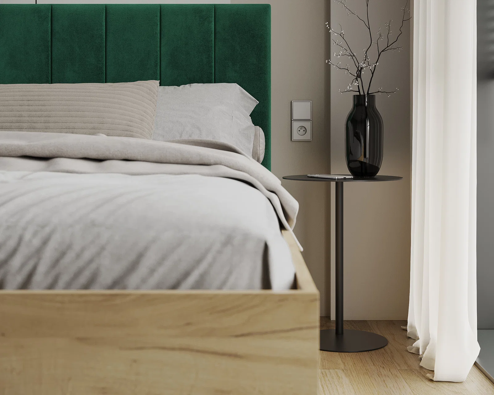Postel SIERRA 140×200 s kovovým zdvižným roštem TRINITY Dub Craft - Zelená