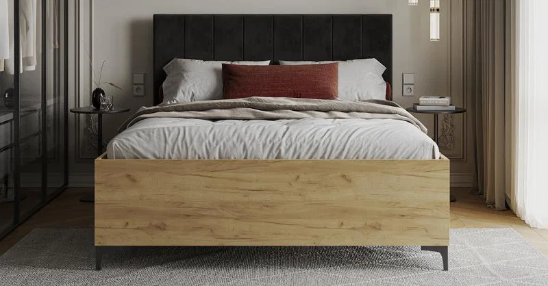 Postel SIERRA 140×200 s kovovým zdvižným roštem TRINITY Dub Craft - Černá