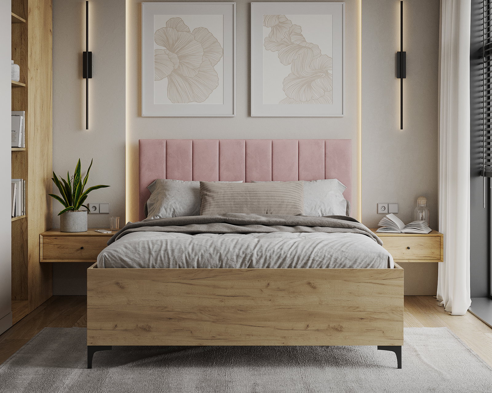 Posteľ SIERRA 160×200 s kovovým zdvíhacím roštom TRINITY Dub Craft - Ružová