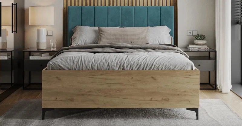 Postel SIERRA 160×200 s kovovým zdvižným roštem TRINITY Dub Craft - Tyrkysová