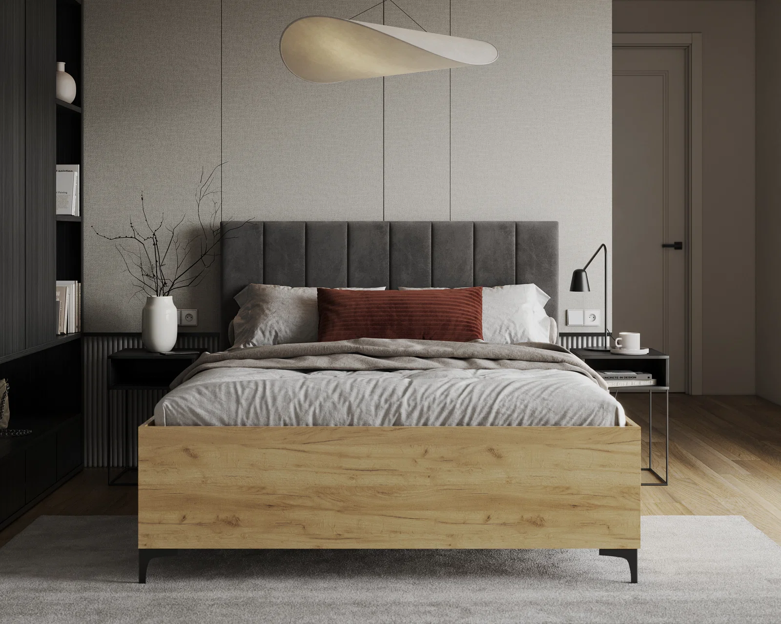Postel SIERRA 160×200 s kovovým zdvižným roštem TRINITY Dub Craft - Tmavě šedá