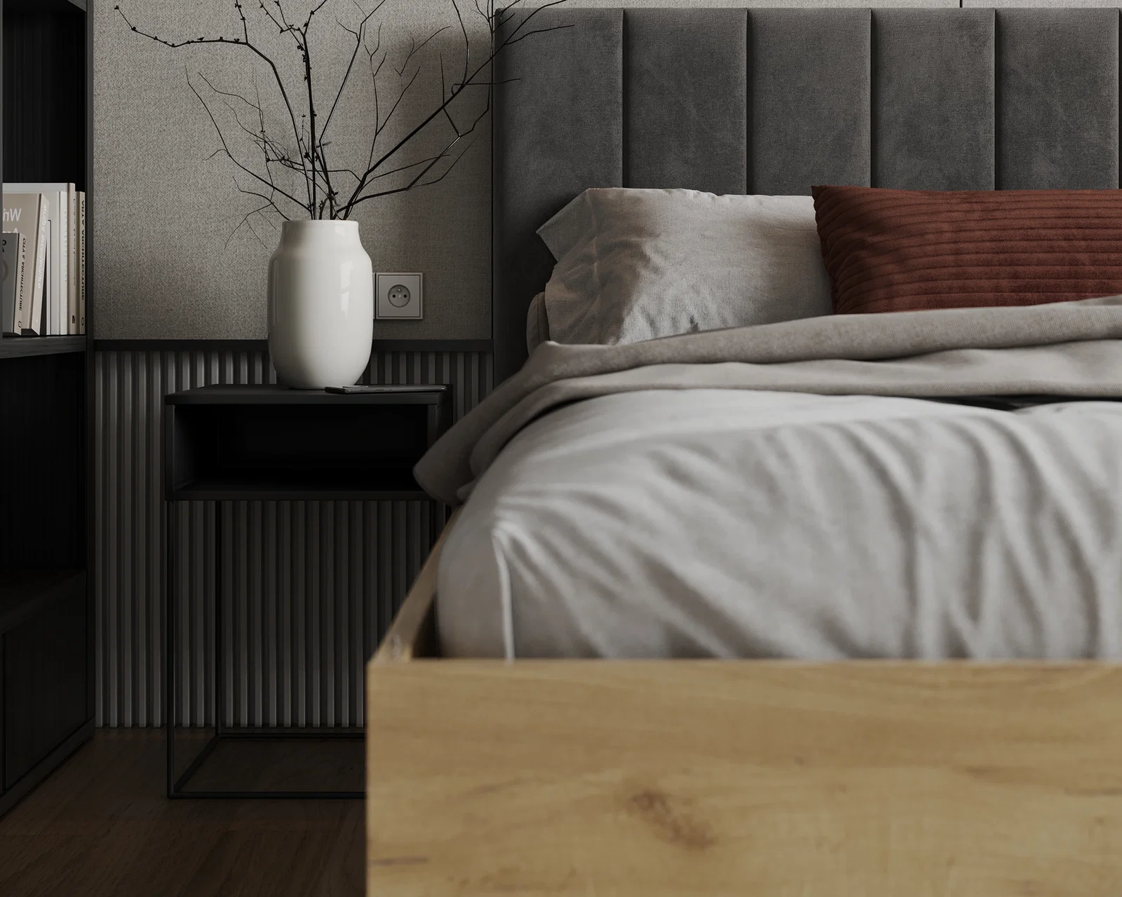 Postel SIERRA 160×200 s kovovým zdvižným roštem TRINITY Dub Craft - Tmavě šedá