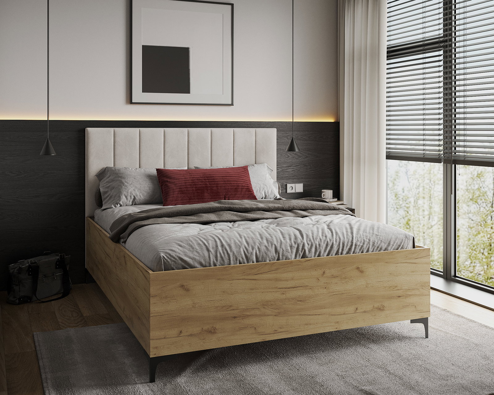 Posteľ SIERRA 180×200 s kovovým zdvíhacím roštom TRINITY Dub Craft - Biela