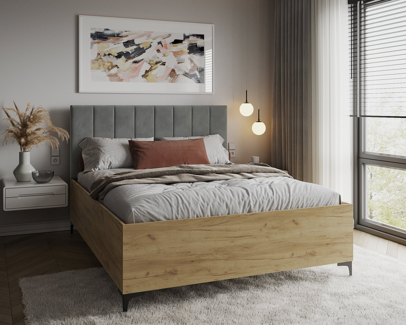 Posteľ SIERRA 180×200 s kovovým zdvíhacím roštom TRINITY Dub Craft - Sivá