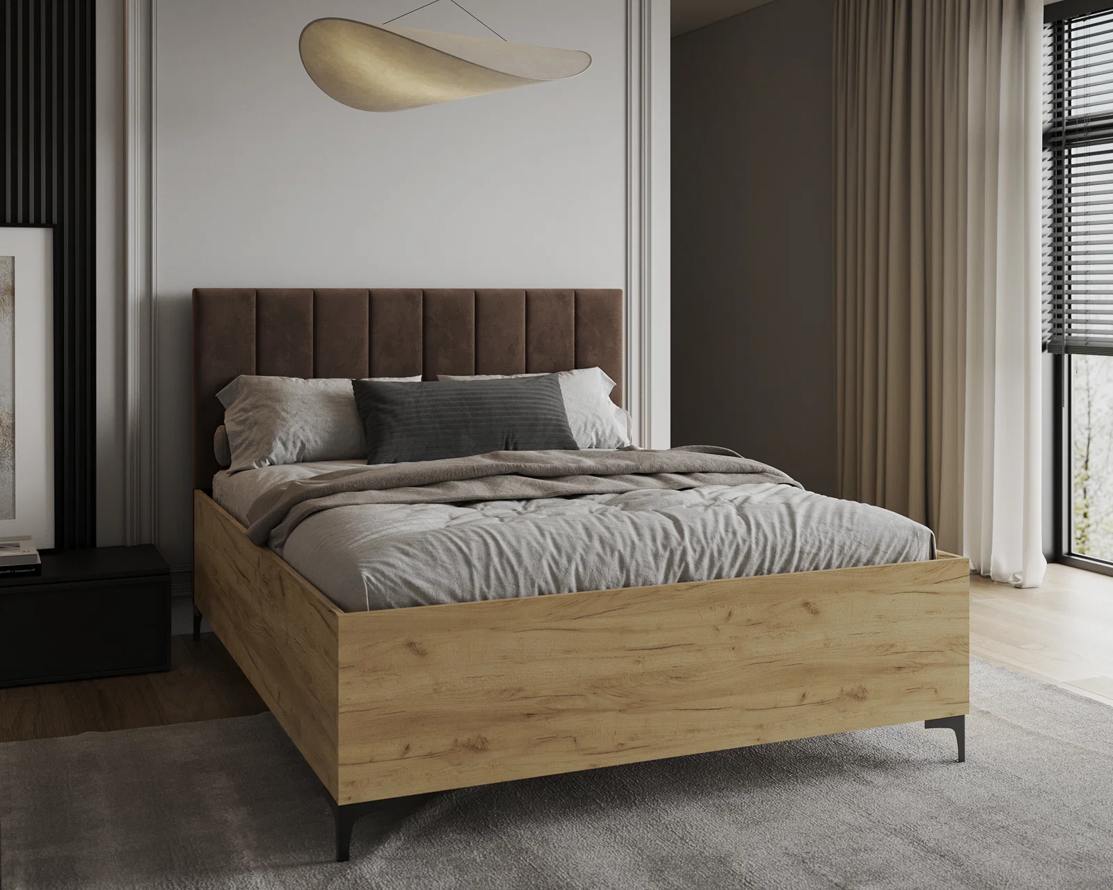 Postel SIERRA 180×200 s kovovým zdvižným roštem TRINITY Dub Craft - Hnědá