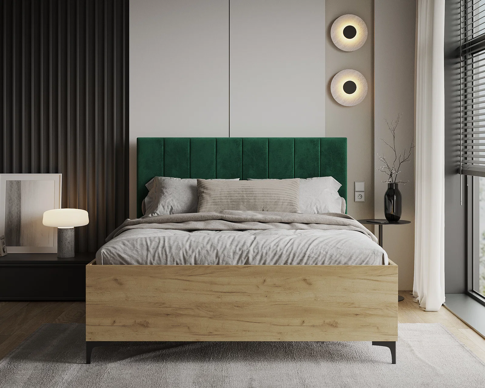 Postel SIERRA 180×200 s kovovým zdvižným roštem TRINITY Dub Craft - Zelená
