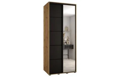 Šatní skříň DAVOS 5 posuvné dvěře a zrcadlo, 100×235×45, DUB Artisan / černá / černé