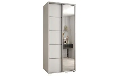 Šatní skříň DAVOS 5 posuvné dvěře a zrcadlo, 120×235×45, Bílá / stříbrné pojezdy