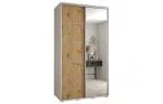 Šatní skříň DAVOS 5 posuvné dvěře a zrcadlo, 140×235×45, Bílá / DUB Artisan / stříbrné