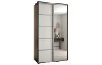 Šatní skříň DAVOS 5 posuvné dvěře a zrcadlo, 140×235×45, Černá / bílá / stříbrné pojezdy