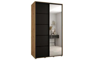 Šatní skříň DAVOS 5 posuvné dvěře a zrcadlo, 140×235×45, DUB Artisan / černá / černé