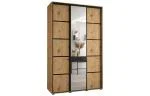 Šatní skříň DAVOS 5 posuvné dvěře a zrcadlo, 150×235×45, DUB Artisan / černé pojezdy