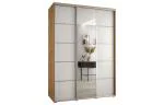 Šatní skříň DAVOS 5 posuvné dvěře a zrcadlo, 170×235×45, DUB Artisan / bílá / stříbrné