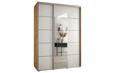 Šatní skříň DAVOS 5 posuvné dvěře a zrcadlo, 170×235×45, DUB Artisan / bílá / stříbrné