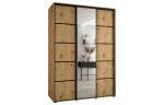Šatní skříň DAVOS 5 posuvné dvěře a zrcadlo, 170×235×45, DUB Artisan / černé pojezdy