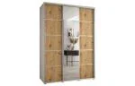 Šatní skříň DAVOS 5 posuvné dvěře a zrcadlo, 170×235×45, Bílá / DUB Artisan / stříbrné