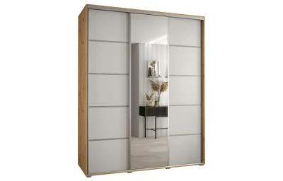 Šatní skříň DAVOS 5 posuvné dvěře a zrcadlo, 190×235×45, DUB Artisan / bílá / stříbrné