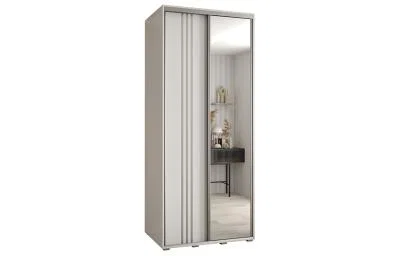 Šatní skříň DAVOS 7 posuvné dvěře a zrcadlo, 100×235×45, Bílá / stříbrné pojezdy