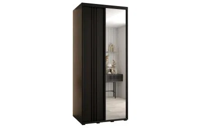 Šatní skříň DAVOS 7 posuvné dvěře a zrcadlo, 120×235×45, Černá / černé pojezdy