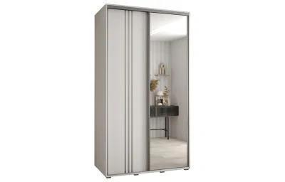 Šatní skříň DAVOS 7 posuvné dvěře a zrcadlo, 140×235×45, Bílá / stříbrné pojezdy