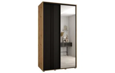 Šatní skříň DAVOS 7 posuvné dvěře a zrcadlo, 140×235×45, DUB Artisan / černá / černé