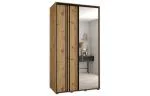 Šatní skříň DAVOS 7 posuvné dvěře a zrcadlo, 140×235×45, DUB Artisan / černé pojezdy
