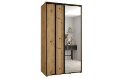 Šatní skříň DAVOS 7 posuvné dvěře a zrcadlo, 140×235×45, DUB Artisan / černé pojezdy