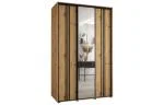 Šatní skříň DAVOS 7 posuvné dvěře a zrcadlo, 160×235×45, DUB Artisan / černé pojezdy