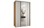 Šatní skříň DAVOS 7 posuvné dvěře a zrcadlo, 160×235×45, DUB Artisan / bílá / stříbrné