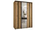 Šatní skříň DAVOS 7 posuvné dvěře a zrcadlo, 180×235×45, DUB Artisan / černé pojezdy