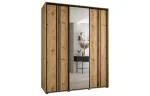 Šatní skříň DAVOS 7 posuvné dvěře a zrcadlo, 200×235×45, DUB Artisan / černé pojezdy
