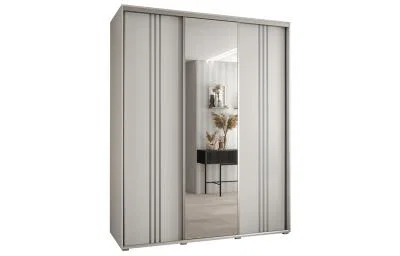 Šatní skříň DAVOS 7 posuvné dvěře a zrcadlo, 200×235×45, Bílá / stříbrné pojezdy