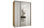 Šatní skříň DAVOS 7 posuvné dvěře a zrcadlo, 170×235×45, DUB Artisan / bílá / stříbrné